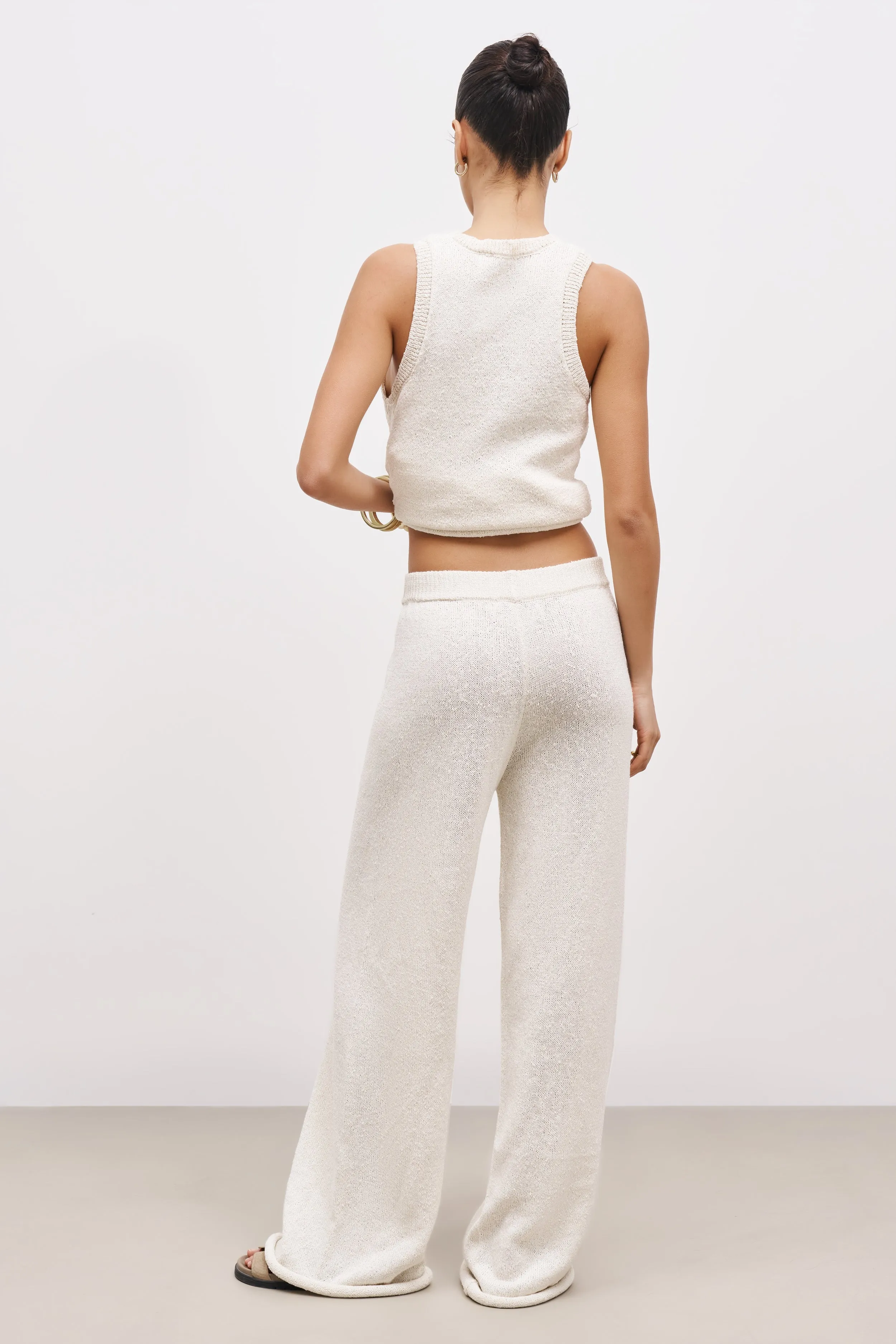 Crochet Knit Wide Leg Trousers - Cream