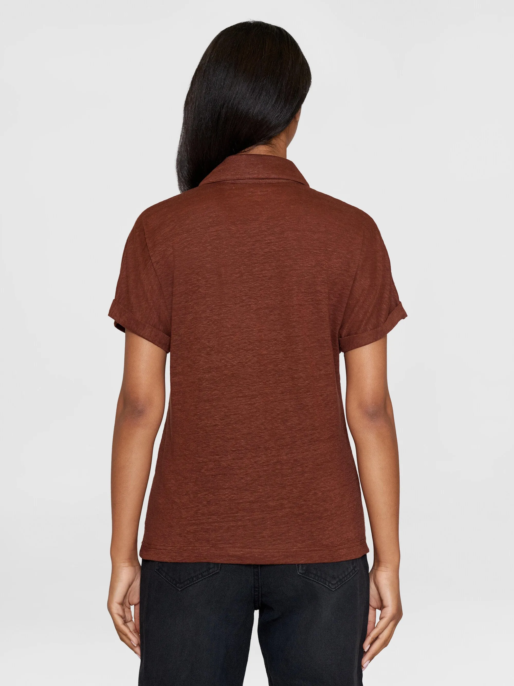 Linen bat sleeve polo - GOTS/Vegan - Tiramisu