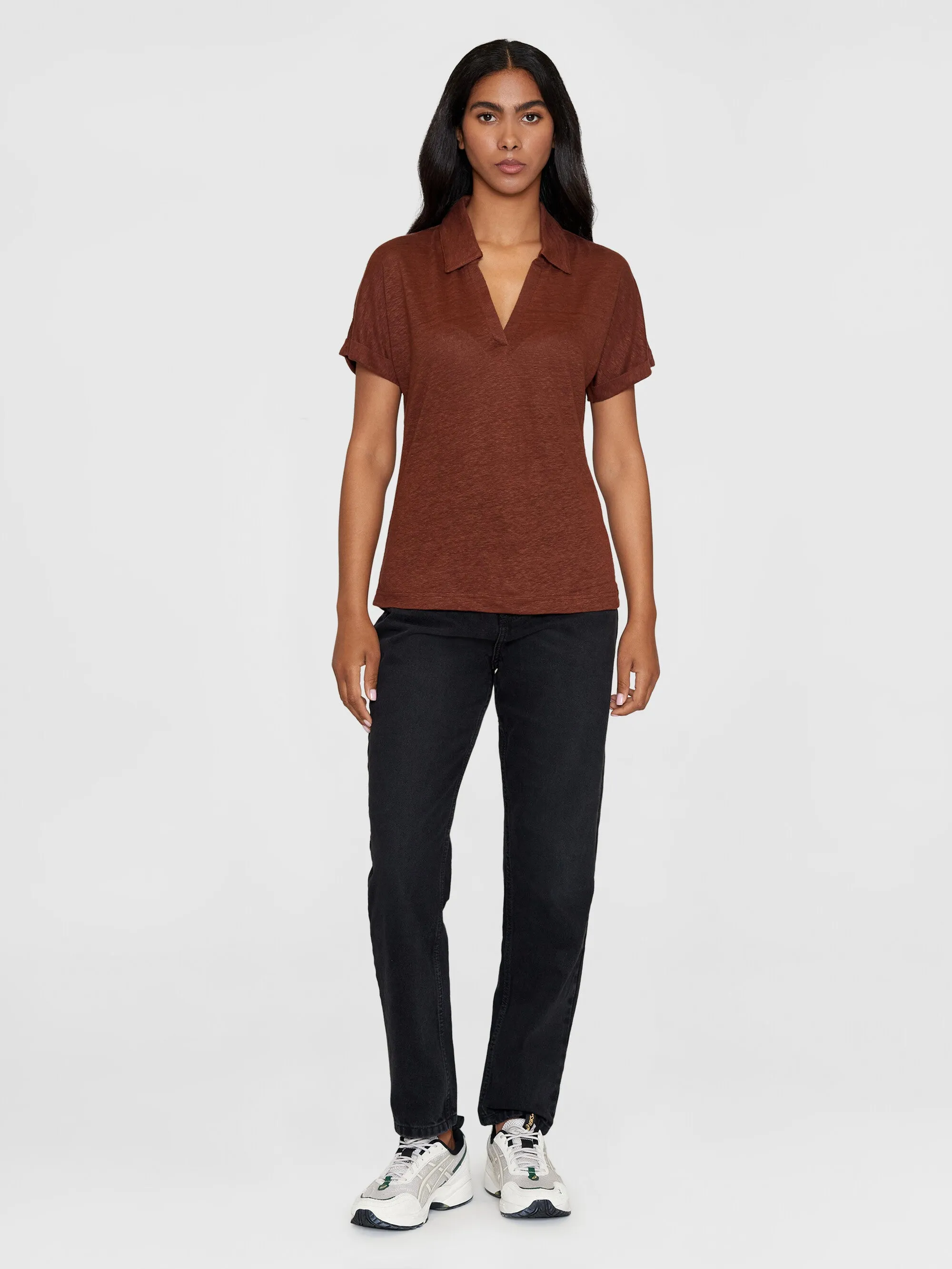 Linen bat sleeve polo - GOTS/Vegan - Tiramisu