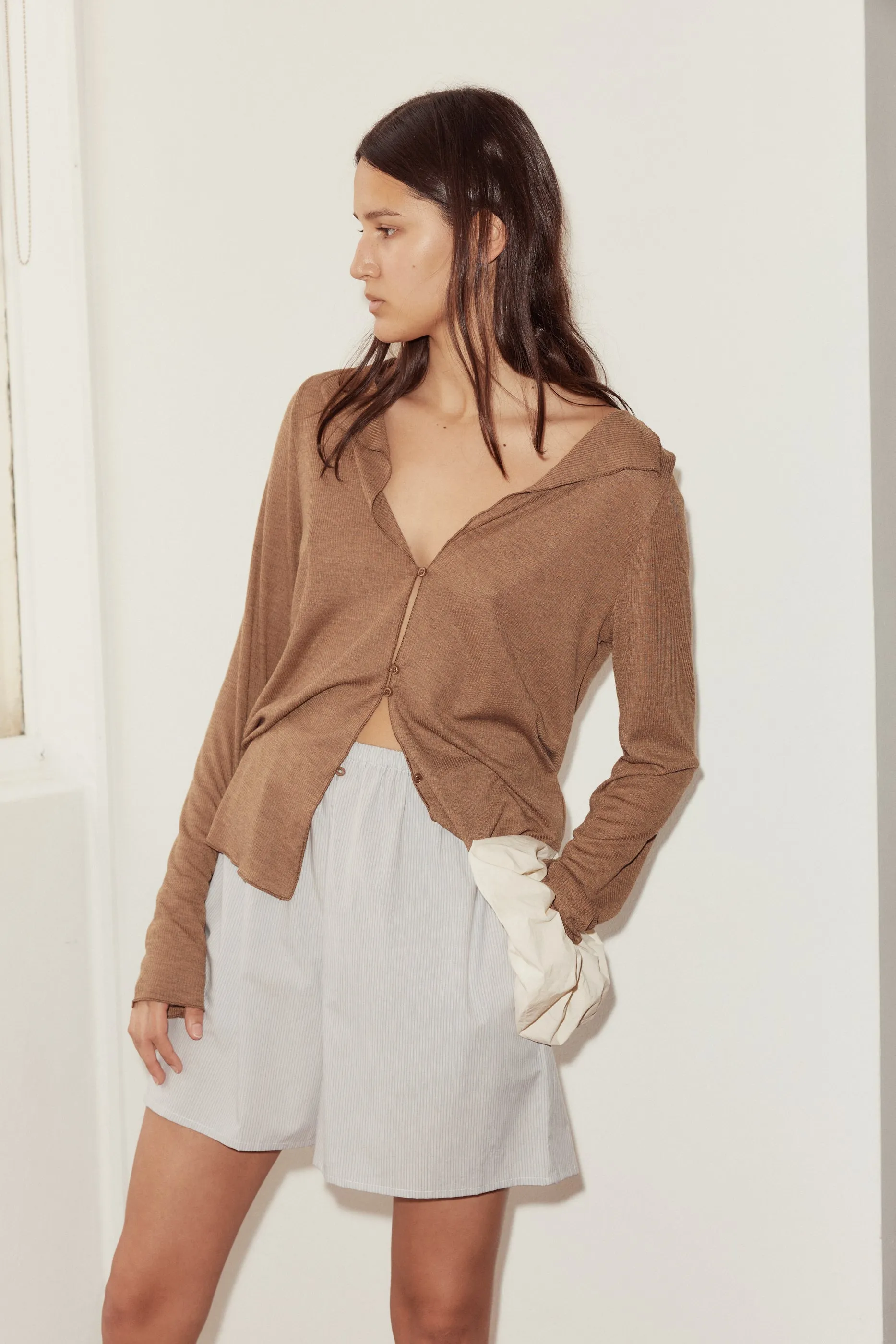 Open Long Sleeve Top - Coffee