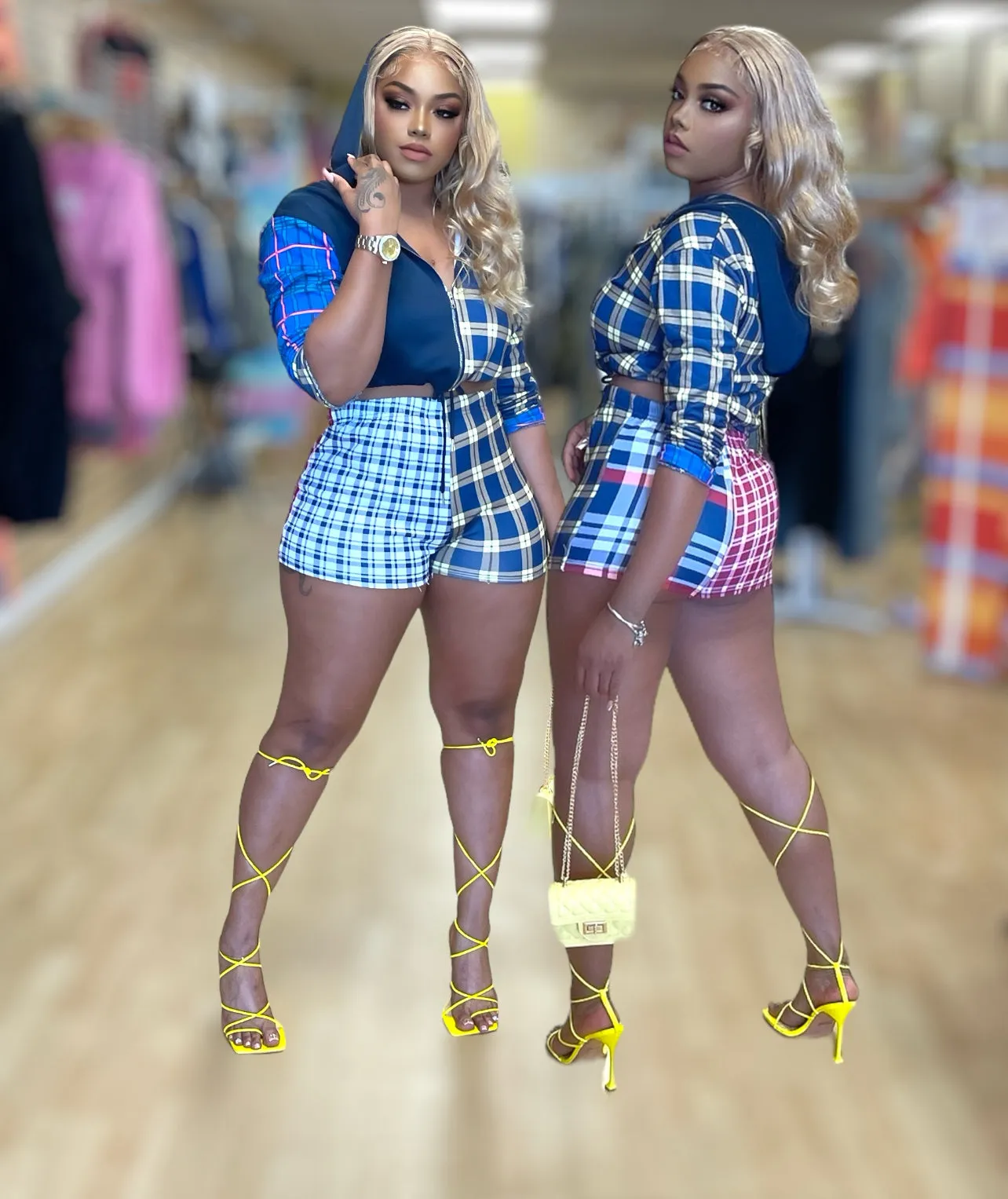 Plaid Style Multi Color Short Set