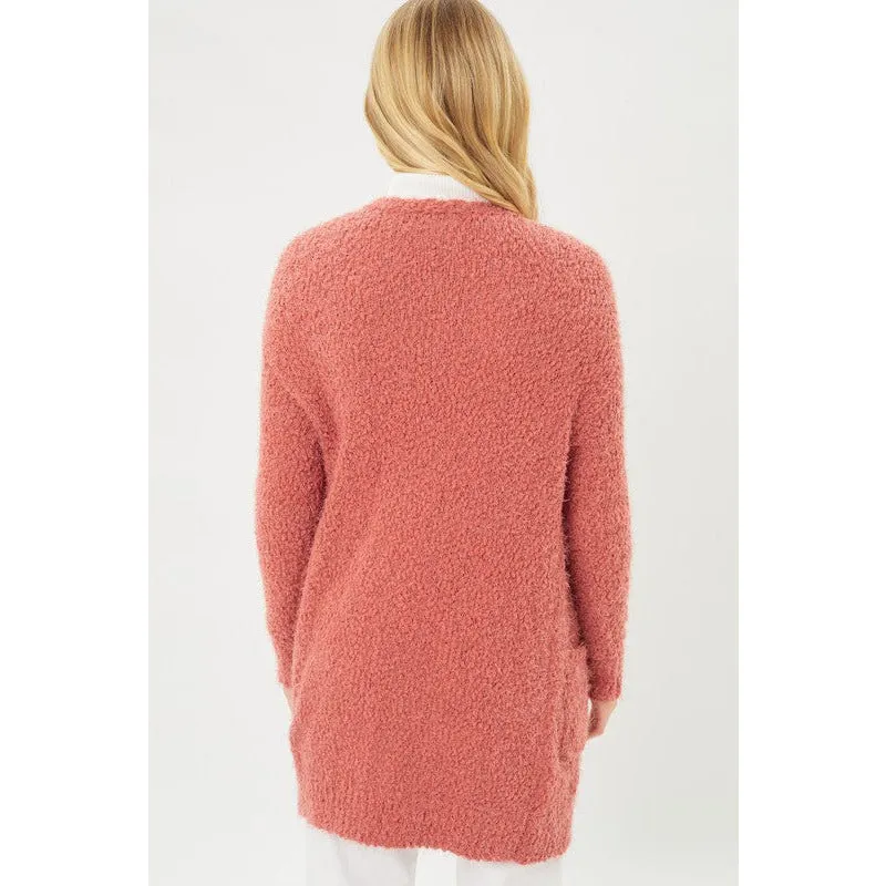 Popcorn Eyelash Open Front Long Line Cardigan